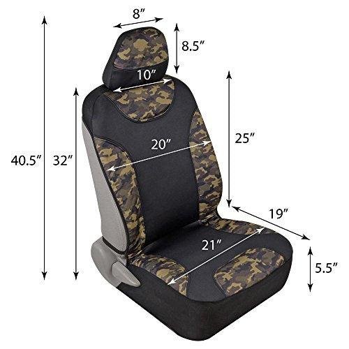 BDK Waterproof Camo Seat Covers for Car Truck Van SUV, 2 Pack – Two-Tone Black & Camouflage, Durable Neoprene Seat Protectors, Sideless Design Compatible with Armrests and Airbags - color: Wateproof Front Seat Covers