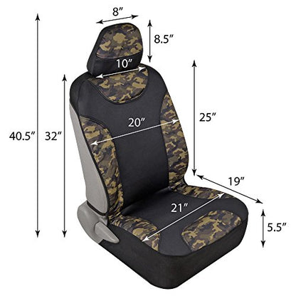 BDK Waterproof Camo Seat Covers for Car Truck Van SUV, 2 Pack – Two-Tone Black & Camouflage, Durable Neoprene Seat Protectors, Sideless Design Compatible with Armrests and Airbags - color: Wateproof Front Seat Covers