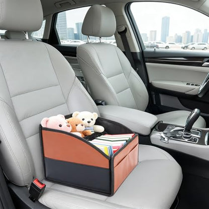 Car Storage Organizer Leather Back Seat Car Caddy Basket,Car Organizer with Console Front Back,6 Apartments Reinforced Car Organizers and Storage,Black
