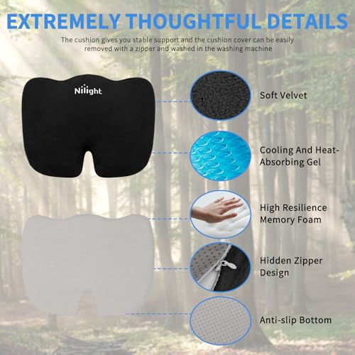 Nilight Car Seat Cushion Black Velvet Gel Memory Foam Seats Soft and Comfortable Suitable for Daily Life and Driving Relieves Sciatica and Tailbone Pain Improves Drive Vision - color: Black Velvet