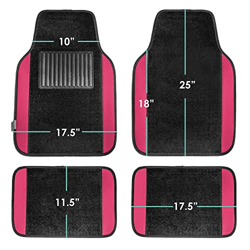FH Group Automotive Floor Mats – Universal Fit Premium Carpet Car Mats with Driver Heel Pad, Full Set for Cars, SUVs & Trucks - Pink - color: Pink