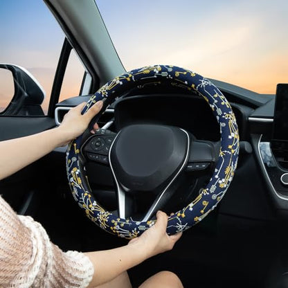 Navy Spherical Flowers Steering Wheel Cover Auto Steering Wheel Protector, Anti-Slip, Absorbing Sweat, Universal Flowers Car Accessories 14.5–15 inch,Fit for Most Car, Trucks, SUV - style: Navy Spherical Flowers JQ