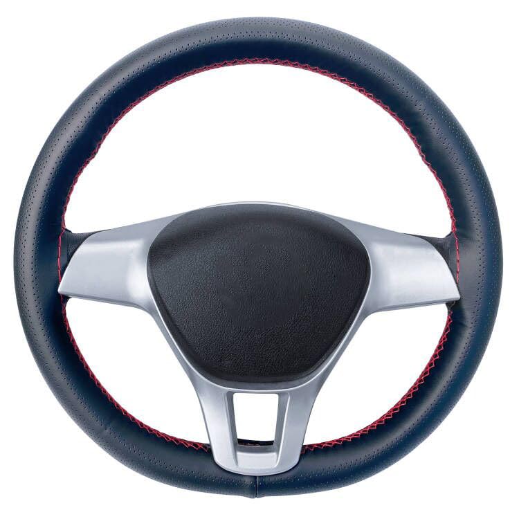 Carodi Leather Steering Wheel Cover, Breathable Non-Slip Design, Soft and Comfortable Feeling, Universal 15 Inch Auto Car Steering Wheel Stitch on Wrap（Size M, Black with red line） - color: Black with red line, size: M