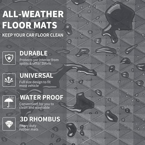 CAR PASS Gray Rubber Car Mats, All-Weather Floor Mats Full Set Durable Anti-Slip 3D Rhombus Waterproof Automotive Pad Trim to Fit Liner Universal Fit for Sedan SUV Truck Van, 4 Pcs All Gray Rubber - color: Gray