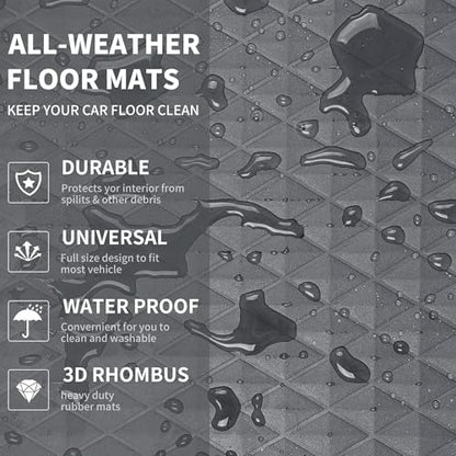 CAR PASS Gray Rubber Car Mats, All-Weather Floor Mats Full Set Durable Anti-Slip 3D Rhombus Waterproof Automotive Pad Trim to Fit Liner Universal Fit for Sedan SUV Truck Van, 4 Pcs All Gray Rubber - color: Gray
