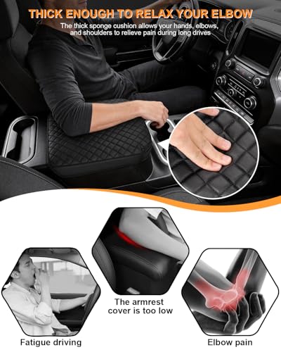 Center Console Armrest Cover for Chevy Chevrolet Silverado 1500/GMC Sierra 2019-2026, Yukon/Suburban/Tahoe 2021-2026, PU Leather Middle Console Lid Protector Arm Rest Cushion Thick Pad(Bucket Seat)