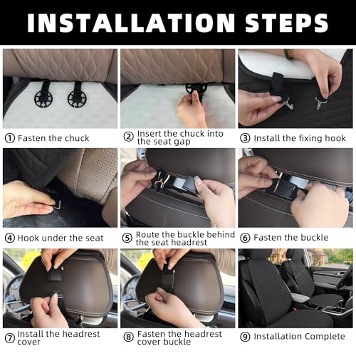 Linen Car Seat Covers Front Seat Covers - 2 PCS Durable & Non-Slip Breathable Cloth Fabric Car Seat Protector, Universal Fit for Most Automotive, Vans, SUVs, Trucks - Black
