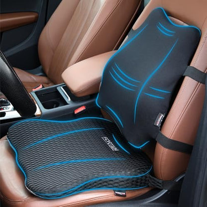 FORTEM Car Seat Cushion and Back Support Pillow, Memory Foam Car Wedge Cushion, Comfort Back Rest and Lumbar Support for Driving, Non Slip Seat Pad, Adjustable Straps, Washable Cover - size: XL (Combo)
