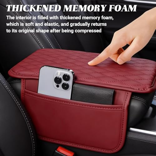 Car Center Console Cover, Upgraded Microfiber Car Armrest Cover Cushion, with 2 Storage Bags Scratch, Resistant Leather Cars Armrest Storage Box Universal Vehicles Accessories (Red) - color: Red