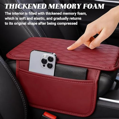 Car Center Console Cover, Upgraded Microfiber Car Armrest Cover Cushion, with 2 Storage Bags Scratch, Resistant Leather Cars Armrest Storage Box Universal Vehicles Accessories (Red) - color: Red
