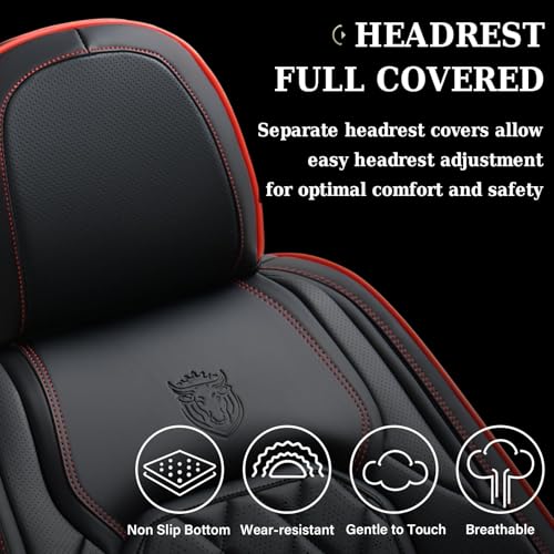 Coverado Car Seat Covers Full Set, Luxury Faux Leather Waterproof Seat Covers, Black Car Seat Covers, Universal Car Seat Protector Leather Car Seat Cushion, Carseat Cover Fit Most Cars, Black&Red - color: A-Black&Red, size: Full Set