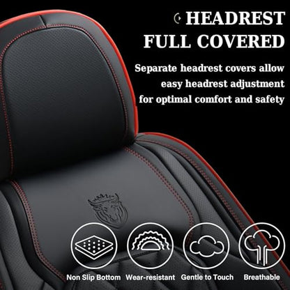 Coverado Car Seat Covers Full Set, Luxury Faux Leather Waterproof Seat Covers, Black Car Seat Covers, Universal Car Seat Protector Leather Car Seat Cushion, Carseat Cover Fit Most Cars, Black&Red - color: A-Black&Red, size: Full Set