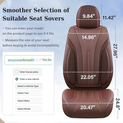Coverado Front and Back Car Seat Covers, Leather Seat Cover for Cars, Automotive Seat Cover Full Set, Waterproof Universal Seat Cover, Luxury Car Seat Protector Seat Cushion Fit Most Cars, Coffee