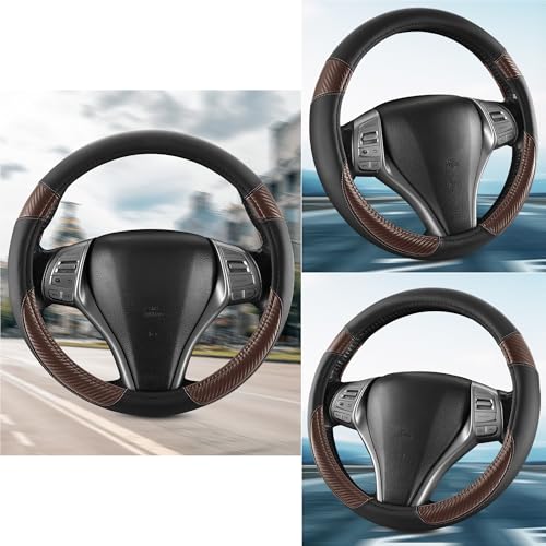 Non-Slip Car Nappa Leather Steering Wheel Cover,Universal Car Accessories Women Men Fit 14" 1/2-15" Suvs/Vans/Sedans/Cars/Trucks,Brown - color: Black Brown