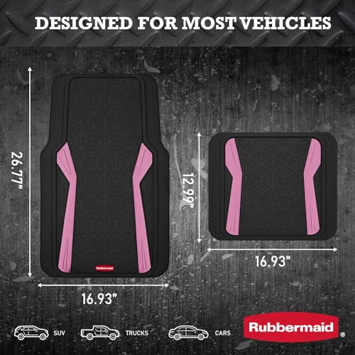 Rubbermaid Car Floor Mats Full Set, Premium Heavy Duty All-Weather Car Mats– Rugged Rubber with Brushed Aluminum Inserts, Universal Trim-to-Fit, Anti-Slip Backing for Cars, SUVs, Trucks & Vans - Pink - color: Pink