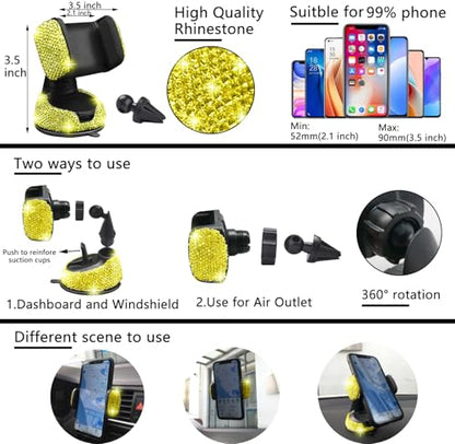 NBTEPEM 27 PCs Yellow Bling Car Accessories Set for Women, Steering Wheel Covers Universal Fit 15 Inch, Bling License Plate Frame, Bling Phone Holder, Bling Car Coasters (Yellow Diamond) - color: Yellow Diamond