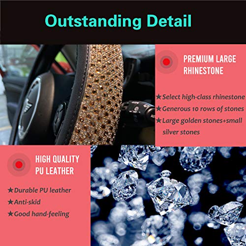 D Shaped Bling Comfy Steering Wheel Cover with Jumbo Crystal Rhinestones, Anti-Slip Diamond Leather, Flat Bottom 14.5-15 Inch (Gold) - color: 3.Gold, size: D Shaped/Flat Bottom[14 1/2''-15'']