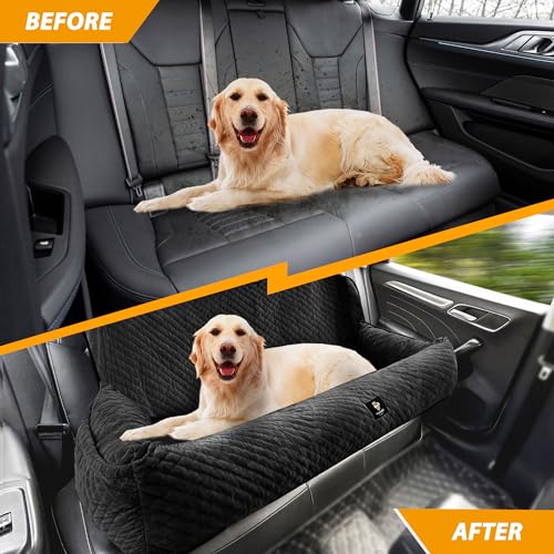 Dog Car Seat for Large Dog Car Bed Under 100LBS, Pet Booster Back Seat Removable Washable with Safety Tethers/Storage Pocket（Black） - color: Dog Car Bed(Black)