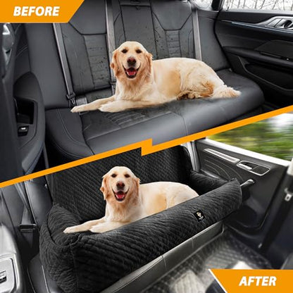 Dog Car Seat for Large Dog Car Bed Under 100LBS, Pet Booster Back Seat Removable Washable with Safety Tethers/Storage Pocket（Black） - color: Dog Car Bed(Black)