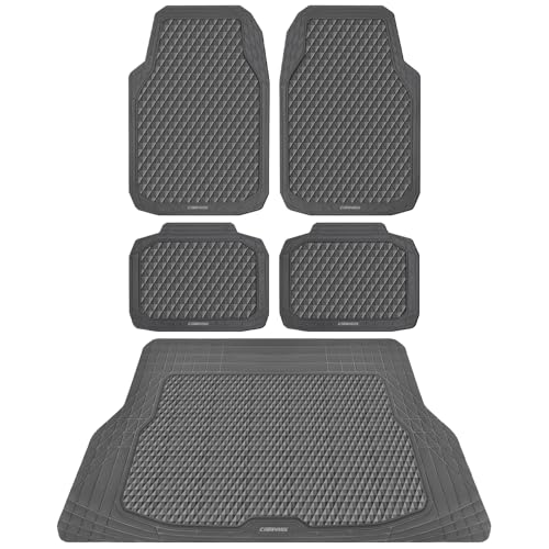 CAR PASS Gray Rubber Car Floor Mats & Cargo Liners, Durable Anti-Slip 3D Rhombus Waterproof Automotive Pad Trim Fit Liner All-Weather Trunk Mats Full Set Universal Fit Auto Van Sedan SUV Truck Gray - color: Light Gray