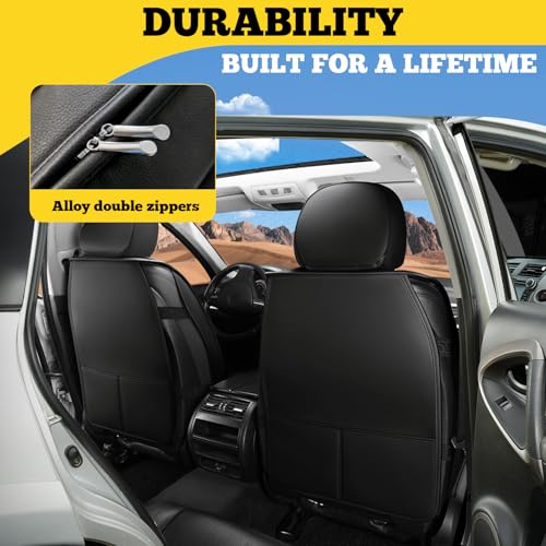 LINGVIDO Car Seat Covers Full Set (5 Seats) - Premium Perforated Nappa Leather, Waterproof Shield, Omni-Adapt Fit SUVs Sedans, Ultimate Family & Pet Protection - color: Black & Gray (Lumbar), size: Full Set (5 Seats)