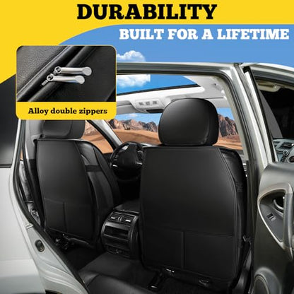 LINGVIDO Car Seat Covers Full Set (5 Seats) - Premium Perforated Nappa Leather, Waterproof Shield, Omni-Adapt Fit SUVs Sedans, Ultimate Family & Pet Protection - color: Black & Gray (Lumbar), size: Full Set (5 Seats)