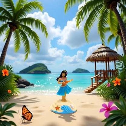 Blue Solar Powered Dancing Figures Decoration -Hawaii Shaking Head Ornaments Hula Girl -Car Dashboard Interior Decoration Desktop Ornaments,Solar Power Kits Learning and Education