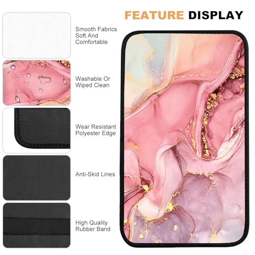Car Armrest Box Pad,Pink Marble Car Armrest Pad Car Armrest Cover Protector for Most Vehicle, SUV, Truck, Car - color: Pink Marble