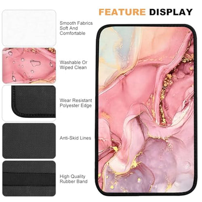 Car Armrest Box Pad,Pink Marble Car Armrest Pad Car Armrest Cover Protector for Most Vehicle, SUV, Truck, Car - color: Pink Marble