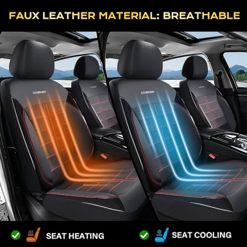 Coverado Full Set Leather Car Seat Covers, Crafted with Full Leather Construction and Carbon Fibre Weave Universal Fit for Most Cars SUV Trucks(Redline - color: RedLine, size: FullSet