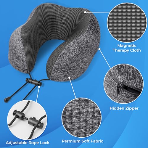ExploreBliss Travel Pillow, 2 Pack Travel Pillows for Sleeping Airplane, Removable Cover Neck Pillow with Adjustable Clasp, Memory Foam Neck Pillow Set (Dark Grey & Black) - color: Dark Grey & Black