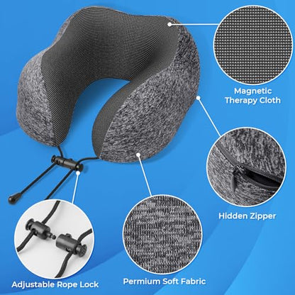 ExploreBliss Travel Pillow, 2 Pack Travel Pillows for Sleeping Airplane, Removable Cover Neck Pillow with Adjustable Clasp, Memory Foam Neck Pillow Set (Dark Grey*2) - color: Dark Grey*2