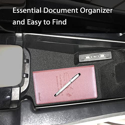 Car Insurance and Registration Holder, 9.5 x 5 Inch PU Leather Vehicle Glove Box Organizer Wallet Case for Insurance Card, Driver License, Paperwork - Rose Gold - color: RoseGold
