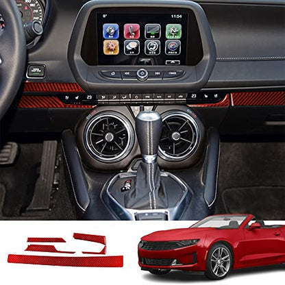 Custom Interior Accessories 5PCS for Chevrolet Camaro 2016 2017 2018 2019 2020 2021 2022 Red Carbon Fiber Center Console Cover Instrument Panel Trim Dashboard Protection Decoration - size: Dashboard trim cover
