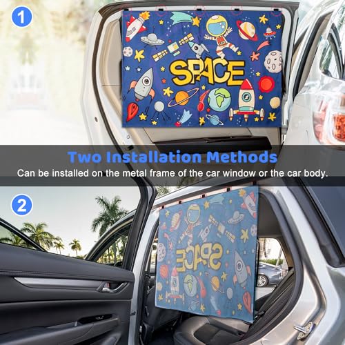 Car Sun Shade Side Window, 2pcs Magnetic Double Layer Car Window Shades for Privacy Full Covers/Half Shade Options Cute Space Pattern Side Window Curtains for Kids - color: Blue Space
