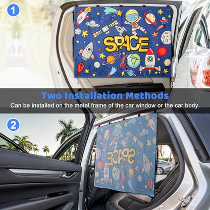 Car Sun Shade Side Window, 2pcs Magnetic Double Layer Car Window Shades for Privacy Full Covers/Half Shade Options Cute Space Pattern Side Window Curtains for Kids - color: Blue Space
