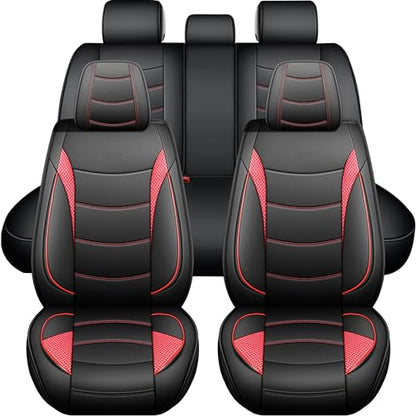Car Seat Covers Full Set (5 Seats) Premium Nappa Leather Airbag Compatible & Pet Friendly for Sedans SUVs Trucks Heavy Duty Interior Protector for Off Road and Daily Commute Black Red