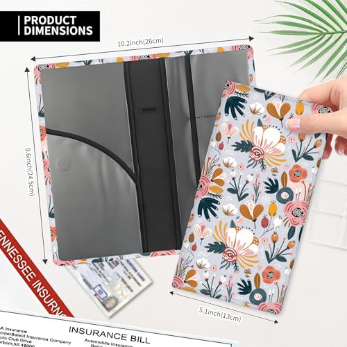 Leather Car Registration and Insurance Card Holder, Cute Car Accessories Vehicle Glove Box Car Organizer for Documents, Cards, License Boho Flowers Purple - color: Boho Flowers Purple