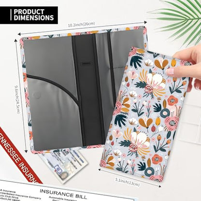 Leather Car Registration and Insurance Card Holder, Cute Car Accessories Vehicle Glove Box Car Organizer for Documents, Cards, License Boho Flowers Purple - color: Boho Flowers Purple