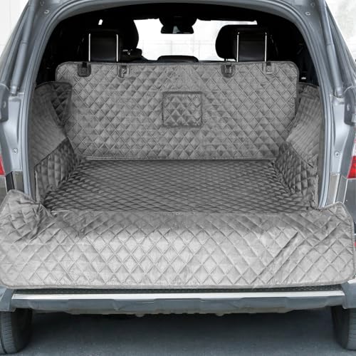 PETICON SUV Cargo Liner for Dogs, Waterproof Trunk Cover for SUVs with Bumper Flap Protector, Scratchproof Durable 600D Oxford Fabric, Non-Slip, Machine Washable - color: gray