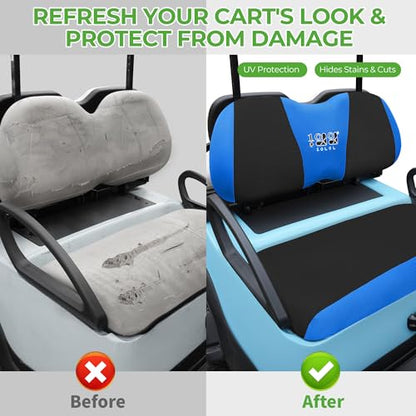 10L0L Golf Cart Seat Covers, Super Comfort Cooler Than Vinyl Seat Cover, Front and Rear Seat Cover for Yamaha EZGO Club Car, No Drilling Breathable Mesh Bench Seat Blanket, Machine Washable - color: Black + Blue, style: Front Seat - For Yamaha & Club Car