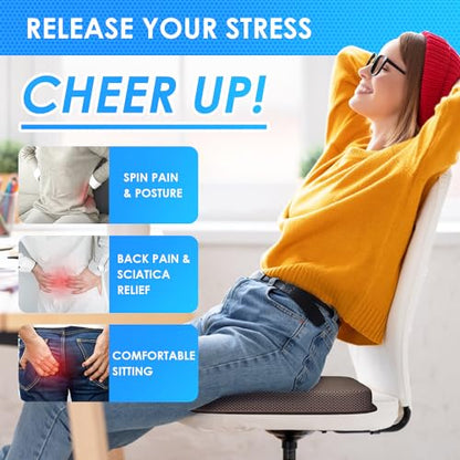 Gel Seat Cushion Portable Massage Travel Cushions, 14.5" x 10.5" Thick Foldable Seat Cushion for Car Office Chair Wheelchair Hip, Coccyx, Sciatica, Pressure Sores Tailbone Pain Relief - size: M-Brown