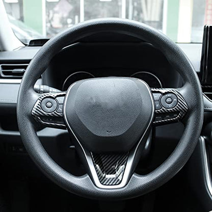 Toyota RAV4 ABS Carbon Fiber Grain Steering Wheel Button Sequins Cover Trim Compatible with Toyota RAV4 2023 2022 2021 2020 2019 Interior Protective Accessories（3pcs） - color: Steering Wheel Button Cover