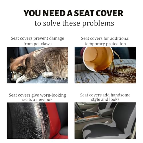 Car Seat Covers Full Set, Polyester Vehicle Front ＆ Rear Bench Seat Protectors with 5 Headrest Covers, Automotive Interior Chair Protection Accessories, Universal Fit (Gray) - color: Gray