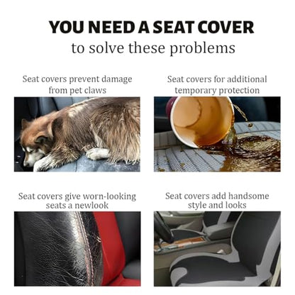 Car Seat Covers Full Set, Polyester Vehicle Front ＆ Rear Bench Seat Protectors with 5 Headrest Covers, Automotive Interior Chair Protection Accessories, Universal Fit (Gray) - color: Gray