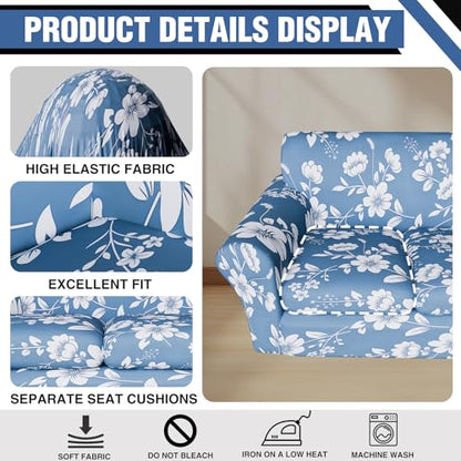 Stretch Couch Covers for 3 Separate Cushion Couch Sofa,Floral Printed Couch Sofa Cover,Washable Sofa Slipcover,Pet Friendly Furniture Protector with Elastic Bottom,Universal Fit for Home(Sofa,Cover)