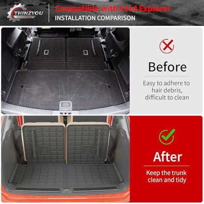 Cargo Mat Compatible with 2020-2025 2026 Ford Explorer Trunk Mat Cargo Liner Seat Back Cover Protector TPE All Weather Trunk Liner 2025 Explorer Accessories (Trunk Mat with Backrest Mats) - style: For Ford Explorer | 2020-2026