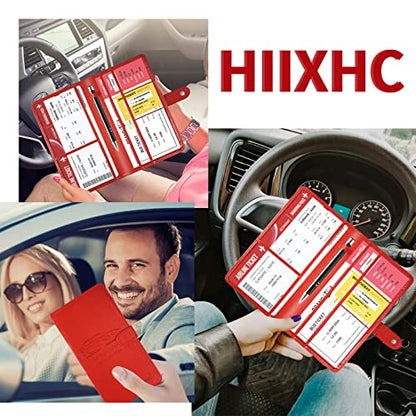 Car Registration and Insurance Card Holder with Magnetic Closure, Leather Vehicle Glove Box Automobile Documents Paperwork Wallet Case Organizer for ID, Driver's License, Key Contact Information Cards