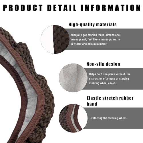 Wevdn Elastic Stretch Steering Wheel Cover, 15"×15" Microfiber Breathable Ice Silk Steering Wheel Protector, Anti-Slip Elastic Steering Wheel Cover for Men Women, Car Accessories (Brown) - color: Brown