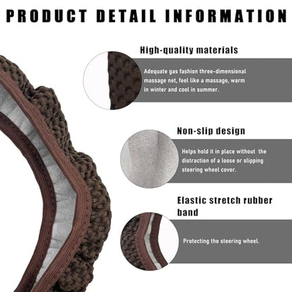 Wevdn Elastic Stretch Steering Wheel Cover, 15"×15" Microfiber Breathable Ice Silk Steering Wheel Protector, Anti-Slip Elastic Steering Wheel Cover for Men Women, Car Accessories (Brown) - color: Brown
